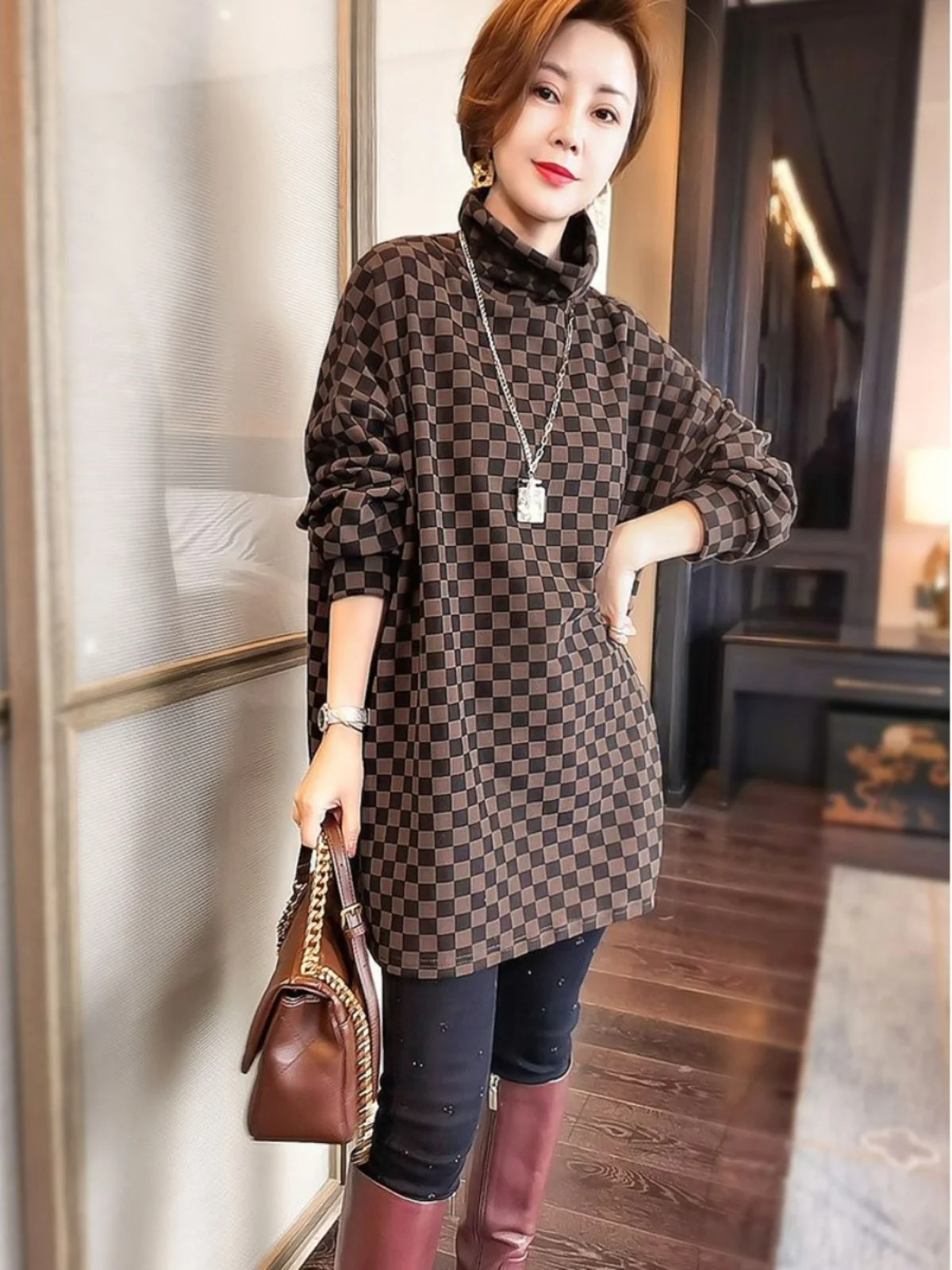 

Двусторонний топ размера плюс с высоким воротником Fce Warm Base irt средней длины Design Sensation Long Sve Top для женщин более 300 Pou