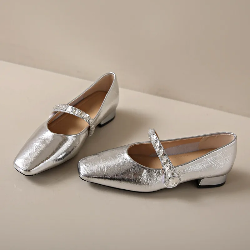 

Женские туфли с кристаллами и закрытым носком, мягкие летние туфли, женская обувь, новинка 2024, платье в стиле ретро, Туфли Мэри Джейн, женские туфли на плоской подошве
