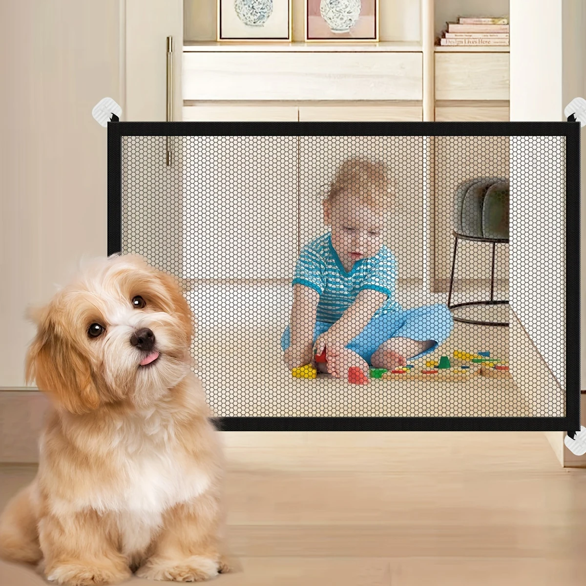 Baby Gate Draagbare Vouwen Safe Guard Hond Poort Bescherming Veiligheid Producten Mesh Magic Huisdier Hek Kindje Ingenieuze Mesh Op tv