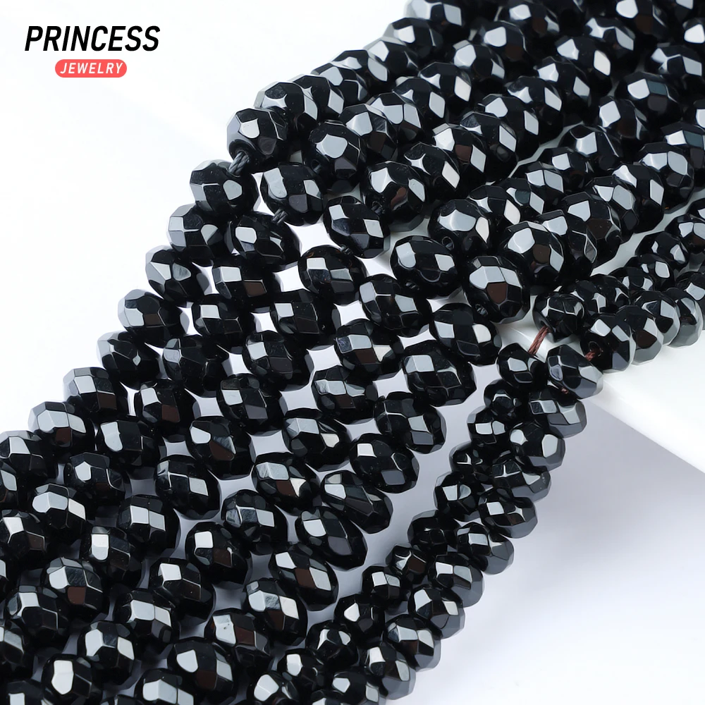 

A+ Natural Black Agate Onyx Faceted Rondelle Beads for Jewelry Making Bracelets Necklace DIY Accessories 15" Strand Wholesale