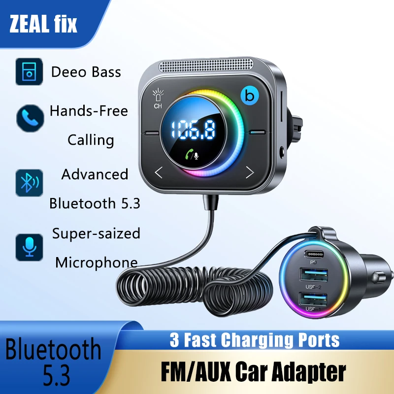 

2023 Handsfree Bluetooth 5.3 FM/AUX Car Adapter 3 Ports PD&QC 3.0 FM Bluetooth Car Transmitter Audio Electronic Accessories NEW