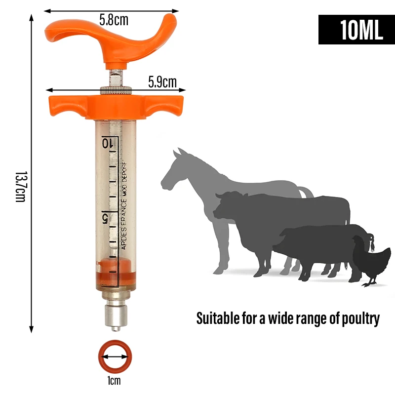 Farm Animal poultry Syringe Veterinary Tool Vaccine Injection Transparent Syringes Adjustable Dose 10ml20ml Livestock Dispensing