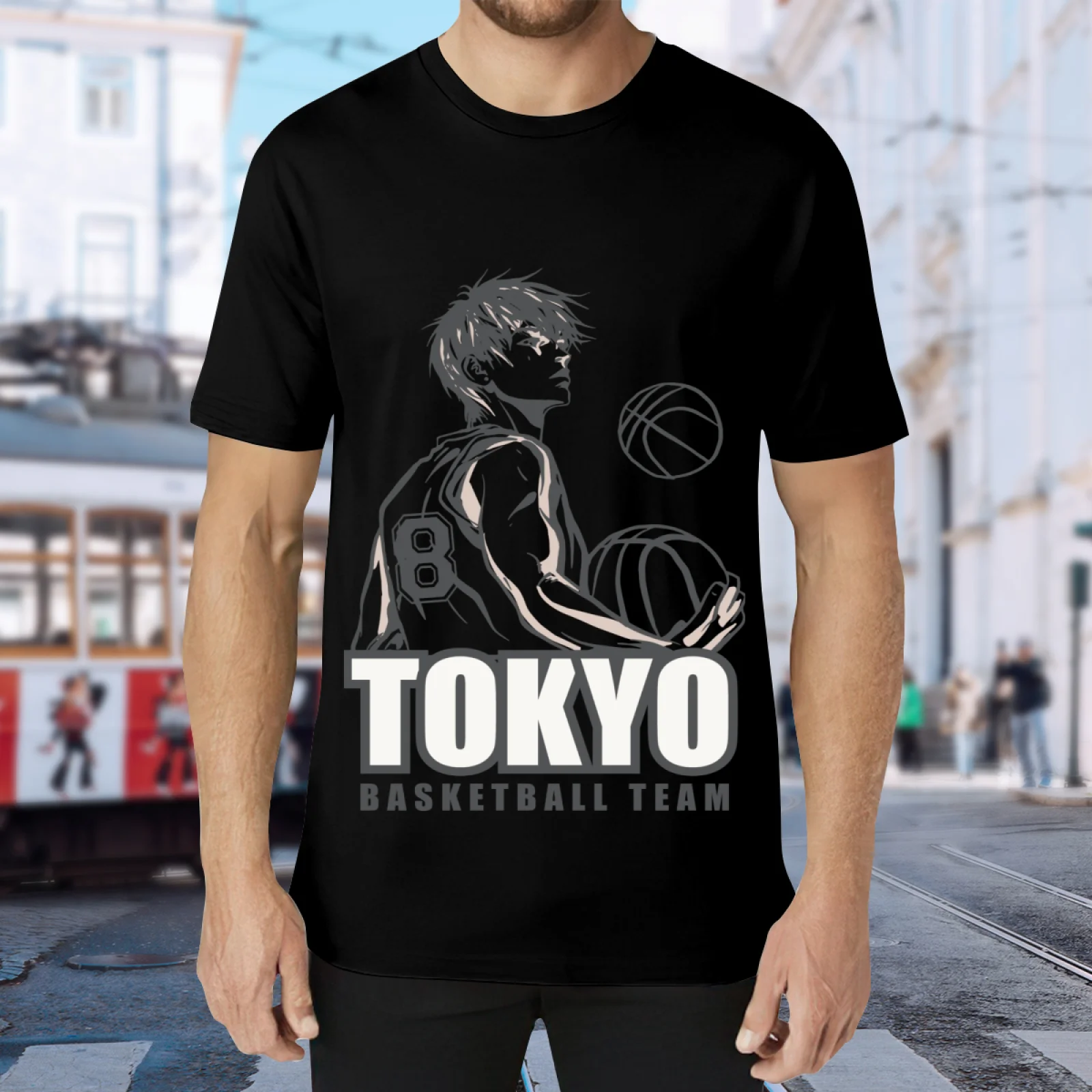 Men's Tokyo Basketball Team 8 Print T-shirt Summer Short Sleeve Anime Streetwear Loose Fit Casual Tee Shirt