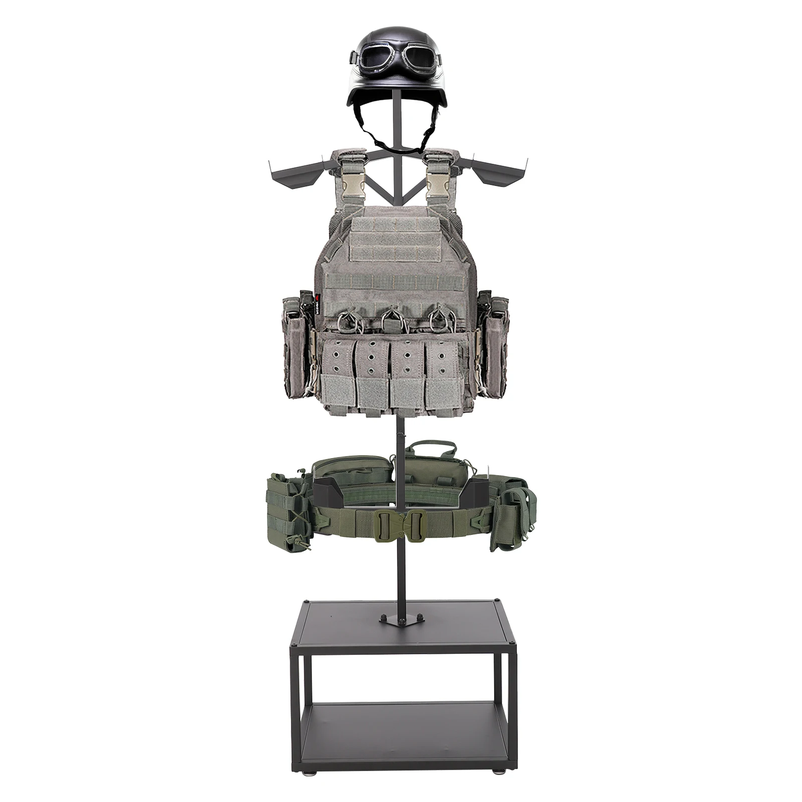 حامل تروس تكتيكي متين من الفولاذ قابل للتعديل، رف متعدد للخوذات/السترات/الأحذية، الاستخدام العسكري والشرطي، سهل التجميع