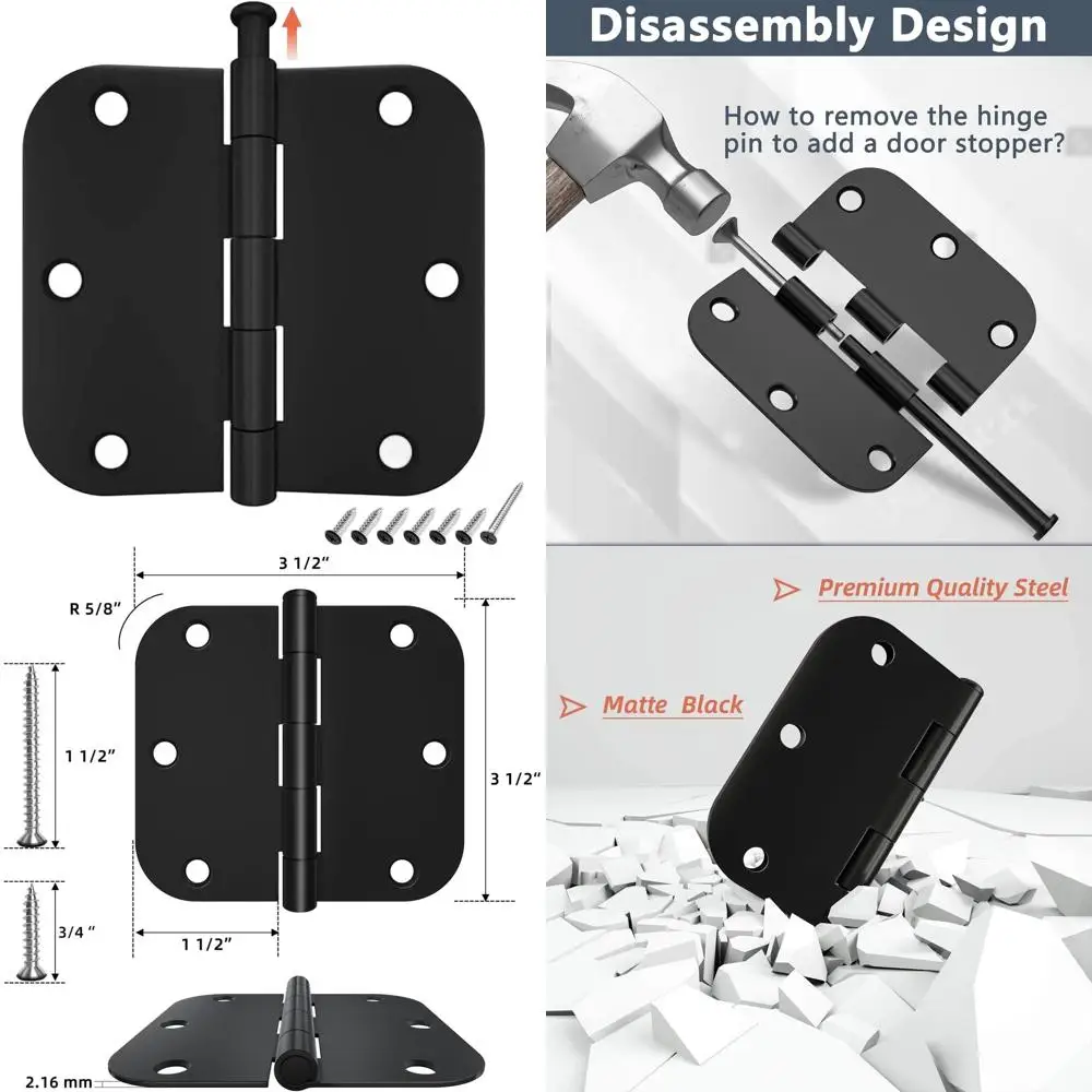 

Матовые черные дверные петли 3,5 дюйма, радиус 5/8, подходят для жилых помещений