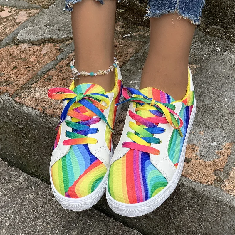 Rainbow Printed Sneakers for Women Casual Shoes 2024 New Spring/Autumn Flat Sport Shoe Zapatos De Mujer Plus Size 43