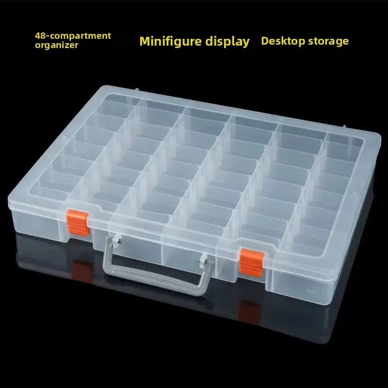 Exquisite 48 Grids Portable Building Block Storage Box, Transparent Divided Organizer for Mini Figures Small Toy Parts