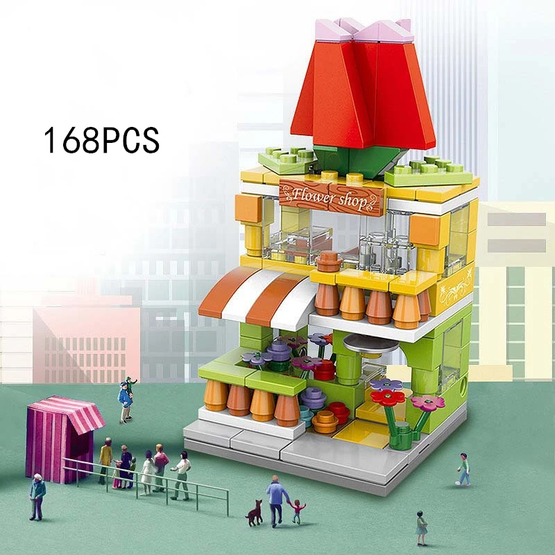 DIY City Architecture Store Street View Food House Building Blocks Kit Boy Girl Bricks Snack Street Model Kids Toys For Children