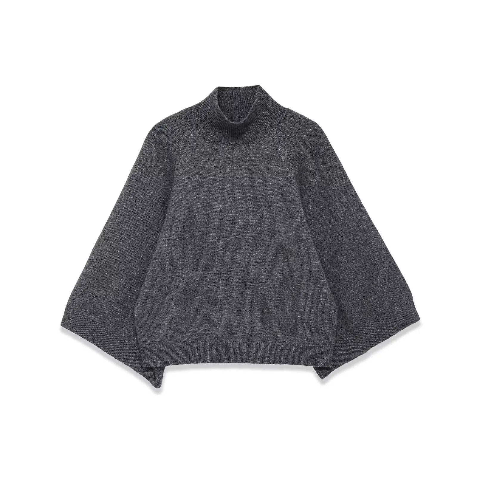 Pull en tricot bleu à manches larges pour femme, pull court à col haut, printemps 2025