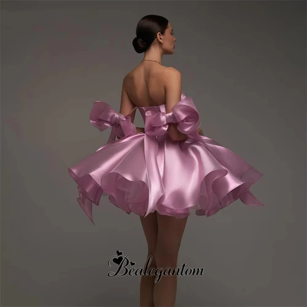 Bealegantom Pink Chic Homecoming Dresses 2025 Sweetheart Satin Short Prom Dress with Voluminous Skirt and Bows Hoco Dress H19 image 3