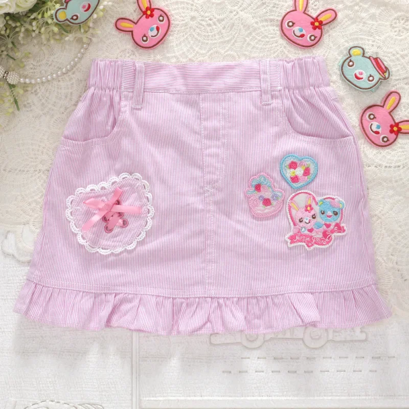Japanese Cartoon Mp Daughter Clothing Sweet Little Rabbit Embroidery Mini Skirt Cute Girl Fold Lotus Leaf Edge Mermaid Skirt