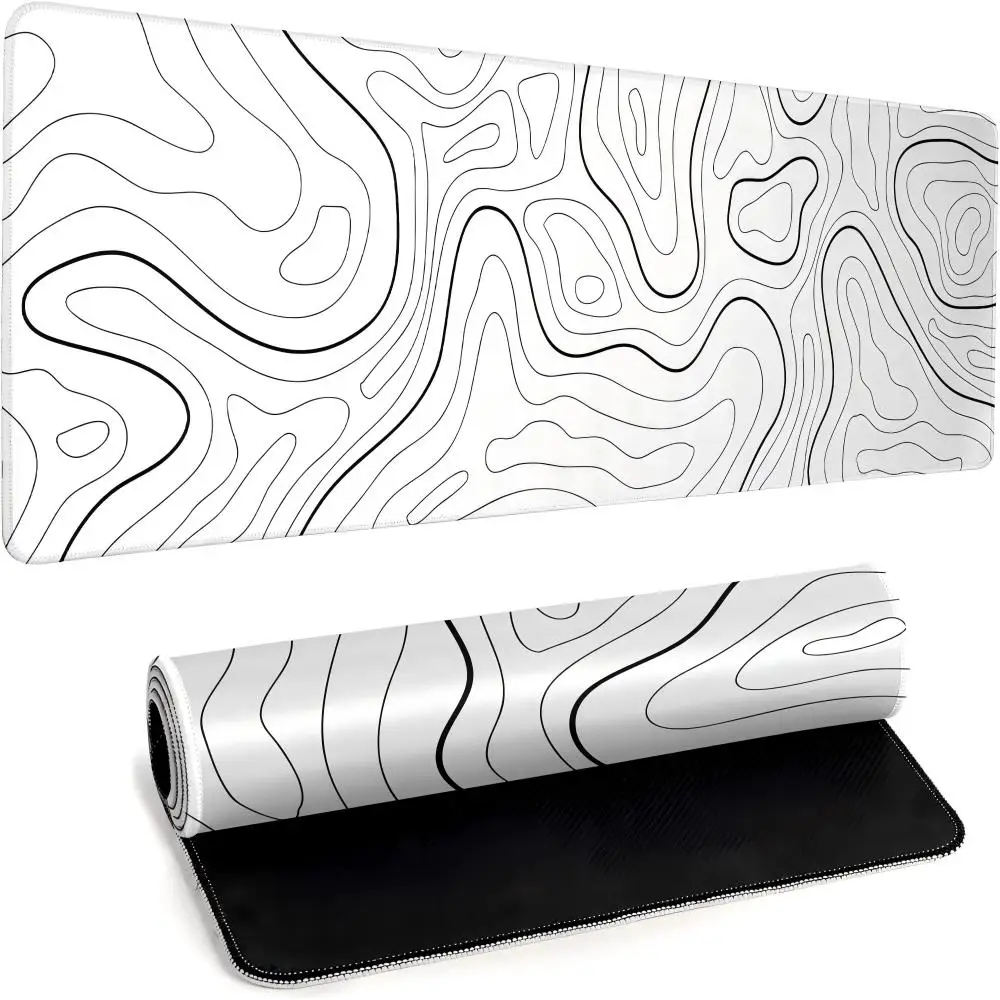 

White Mousepad for Gaming Large Topographic Mouse Mats Setup Gamer Accessories Table Deskmat Mat Pad on The Table Keyboard Pad