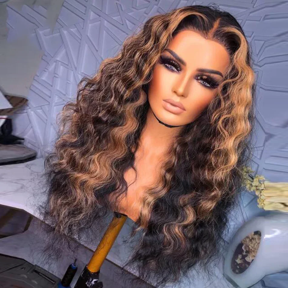 long-26-soft-glueless-highlight-brown-kinky-curly-lace-front-wig-for-women-babyhair-180-density-preplucked-daily-glueless