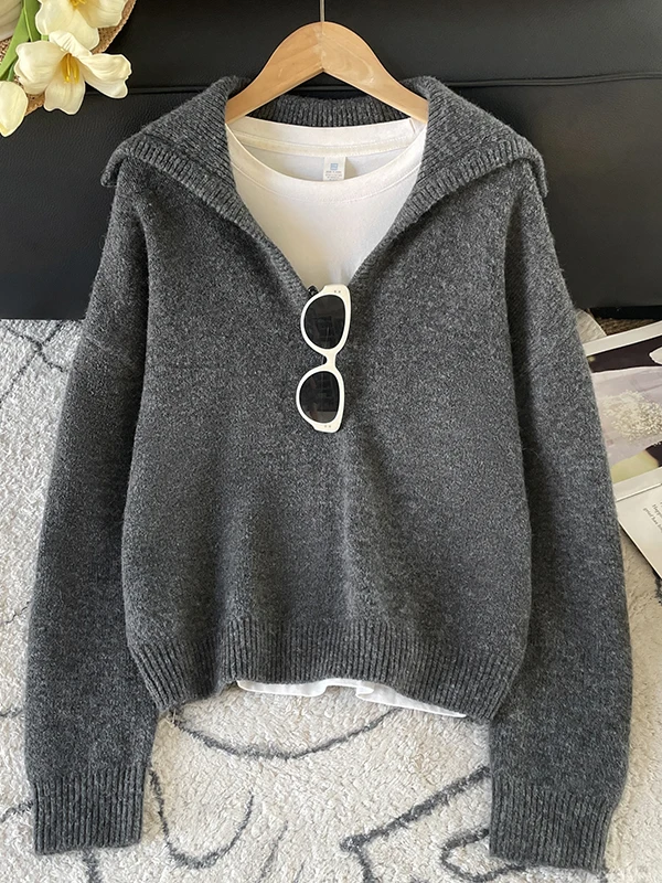 

Теплый вязаный свитер-толстовка для женщин: осенне-зимний, свободный, повседневный, стройнящий, универсальный, простой в сочетании, надеваемый через голову