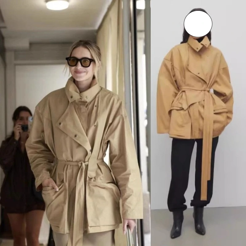 

Strap Cotton Jacket, Women's Asymmetrical Placket, Drawstring Hood, Workwear Jacket, Extremely Simple Style, Autumn and Winter