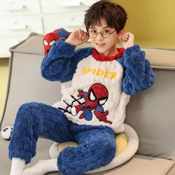 Winter Autumn Flannel Pajamas Boys Long Sleeve Tops+Pants Suits Cartoon Cute Coral Plush Comfortable Home Pjama Set