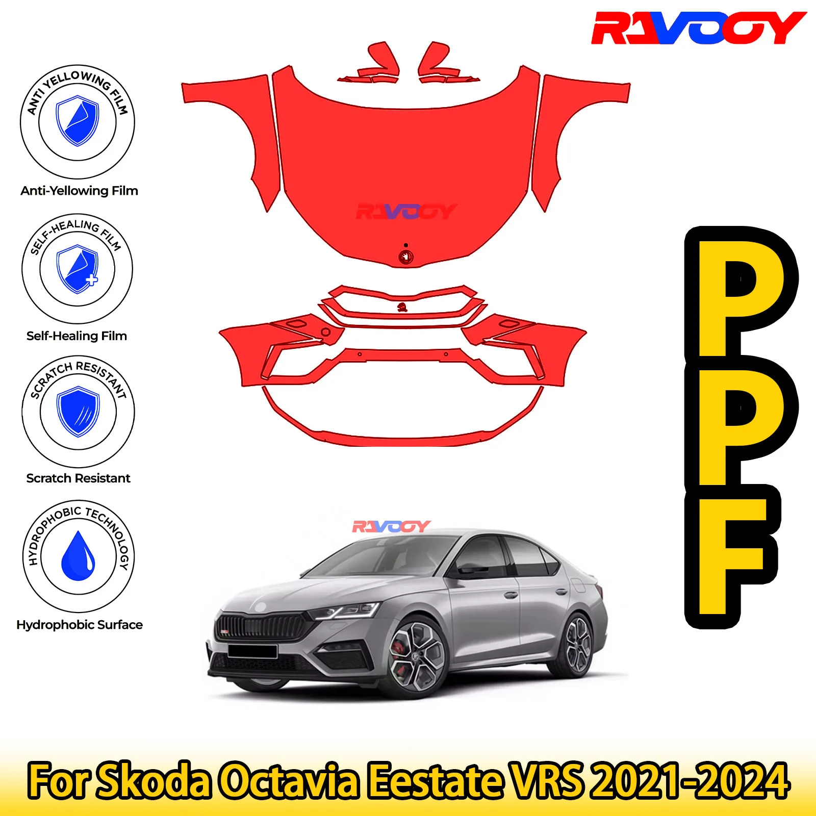 

For Skoda Octavia Eestate VRS 2021-2024 Glossy Matte Black Precut front PPF Kit Paint Protection Film
