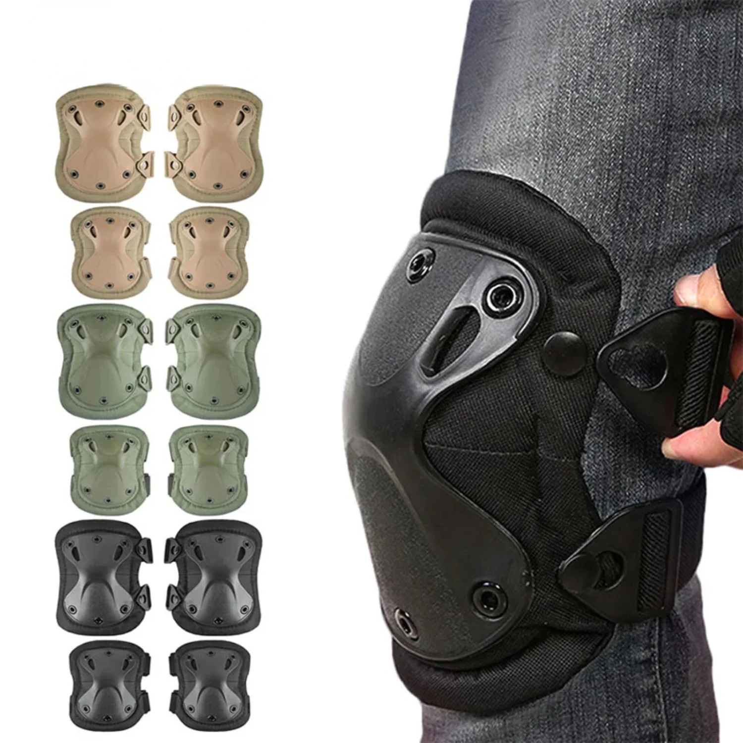 4Pcs/Set Professional Skate Protective Pad  Combat Airsoft Hunting Paintball Outdoor Sports Safety Gear,Adjustable Straps