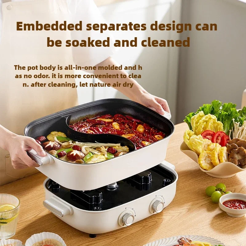 220V 6.5L Split Type 2 Flavor Hot Pot Household Electric Multi Cooker Home Electric Food Cooking Machine Hotpot