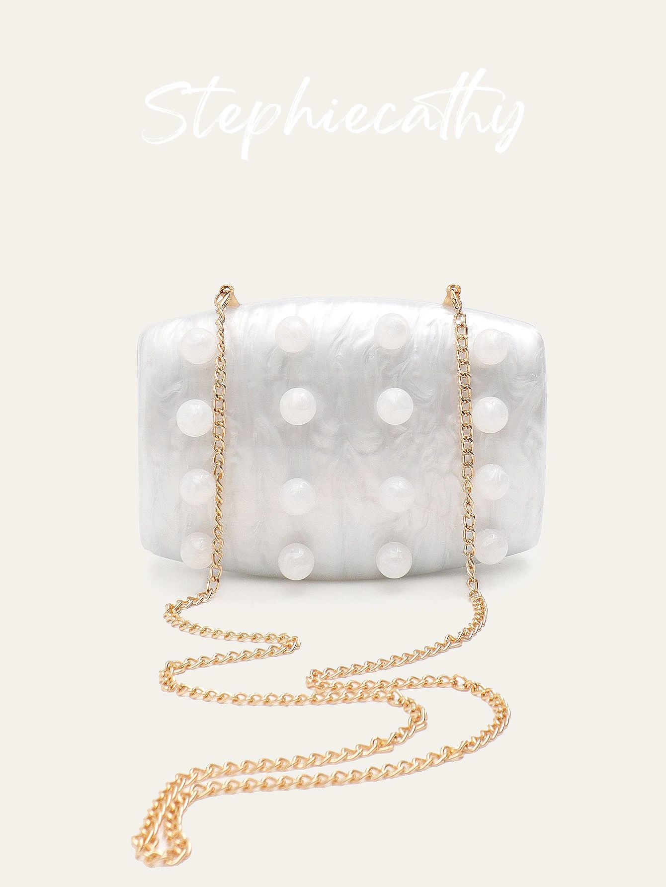 

Women's Evening Bag Luxury Adorable Acrylic Beads Decoration Clutch Hard-case Box Fashion Marble Pattern Long Chain Purse Party