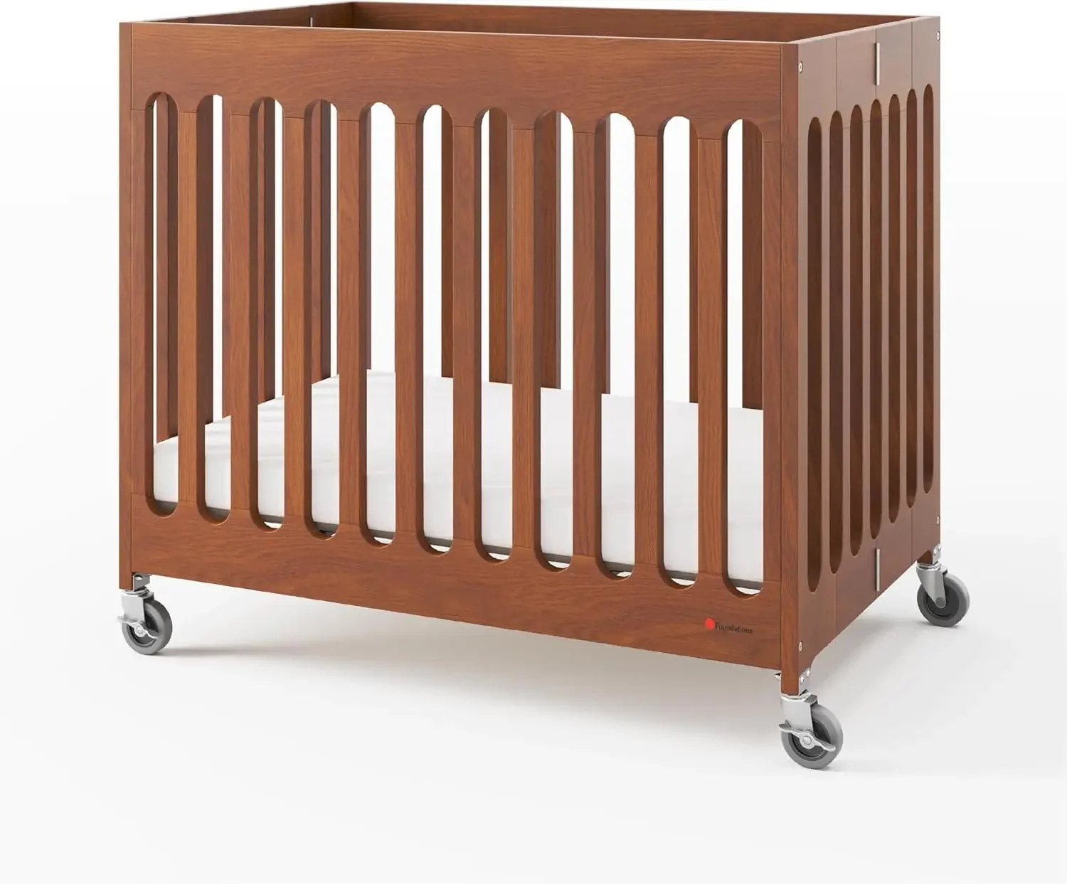 

Foundations Boutique Compact Folding Crib for Baby Portable Mini Crib for Hotels Homes Nurseries Modern Design Wood Crib Cherry