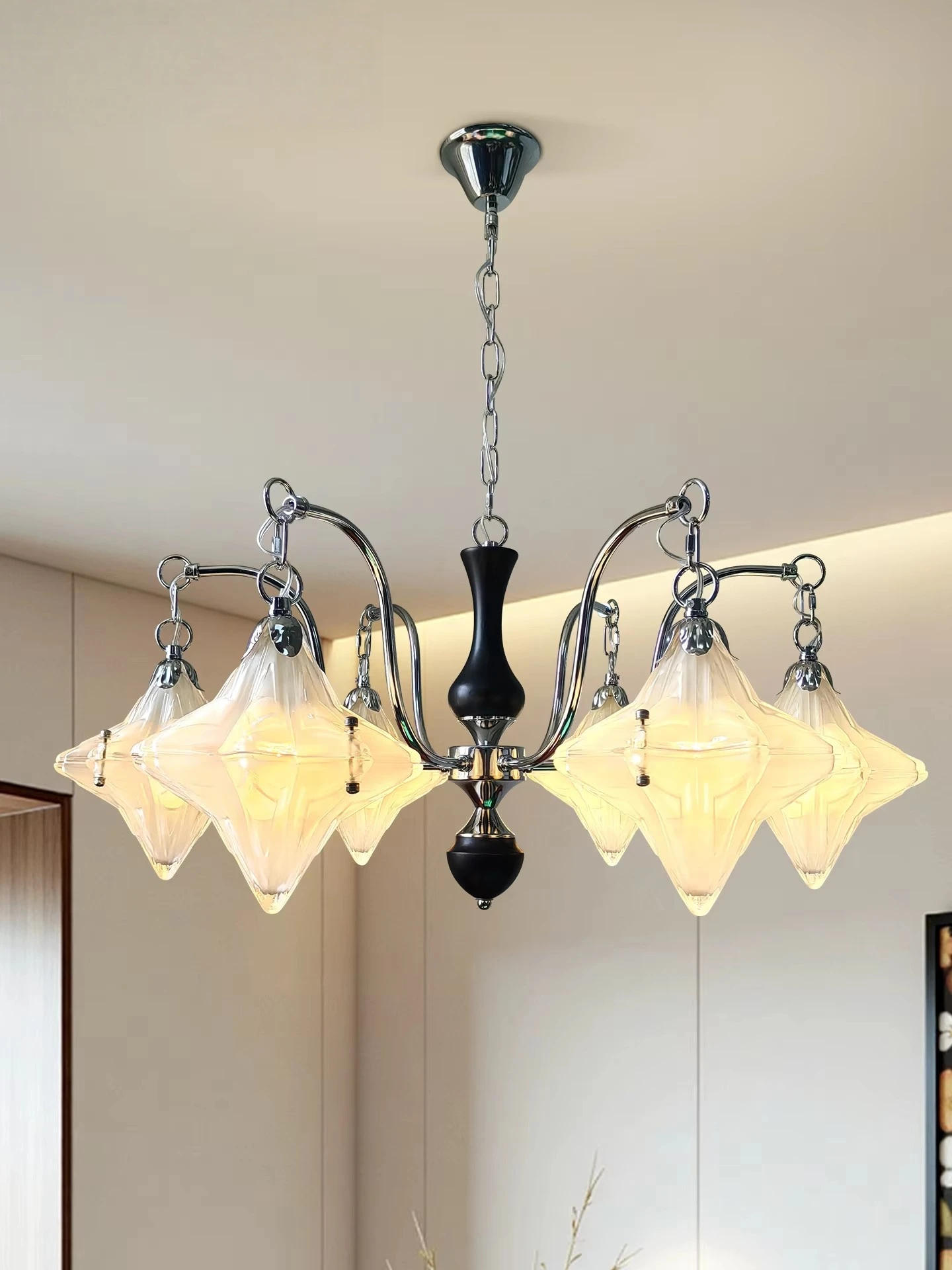 

French Star Glass Pendant Lights For Dining Room Bedroom Modern Retro Star Petal Ceiling Chandelier Lights Living Room Lighting