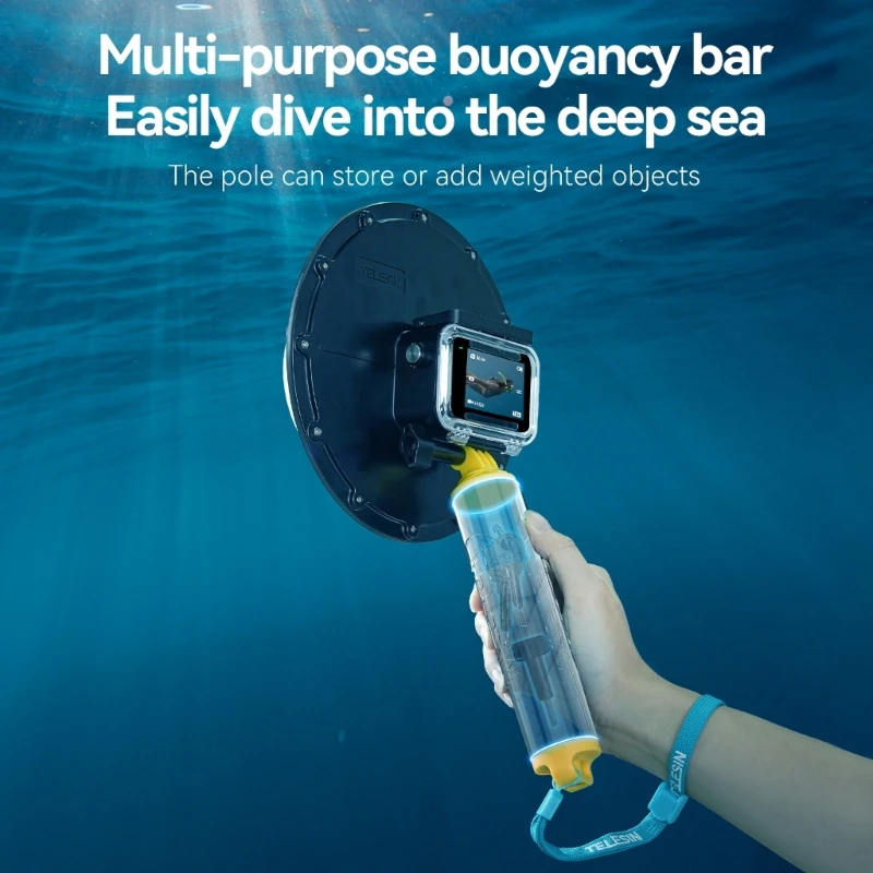 1 Set Waterproof Case Dome Port Underwater Housing Skin with Floating Hand Grip for Action 3/4 Sports Camera 30m Depth