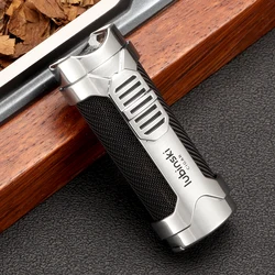 LUBINSKI Windproof Cigar Lighter Jet Flame Torch Lighters With Cigar Punch Knife Tobacco Stand Rest Puro Lighter Charuto
