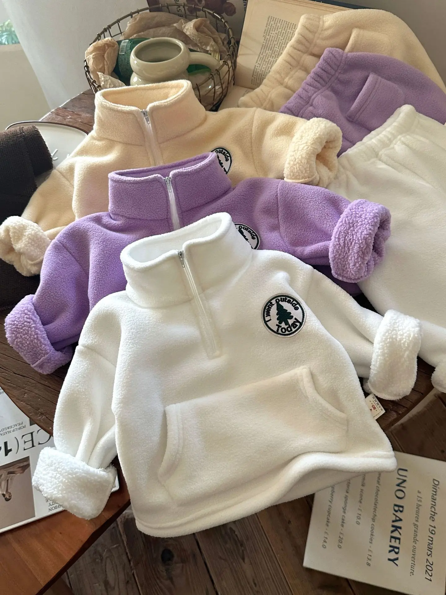 Winter Baby Girls Boys Warm Turtleneck Half Zip Full Fleece Sweatshirt Jacket+Pant Set Kids Tracksuit Child Jumper Outfit 1-8Yrs