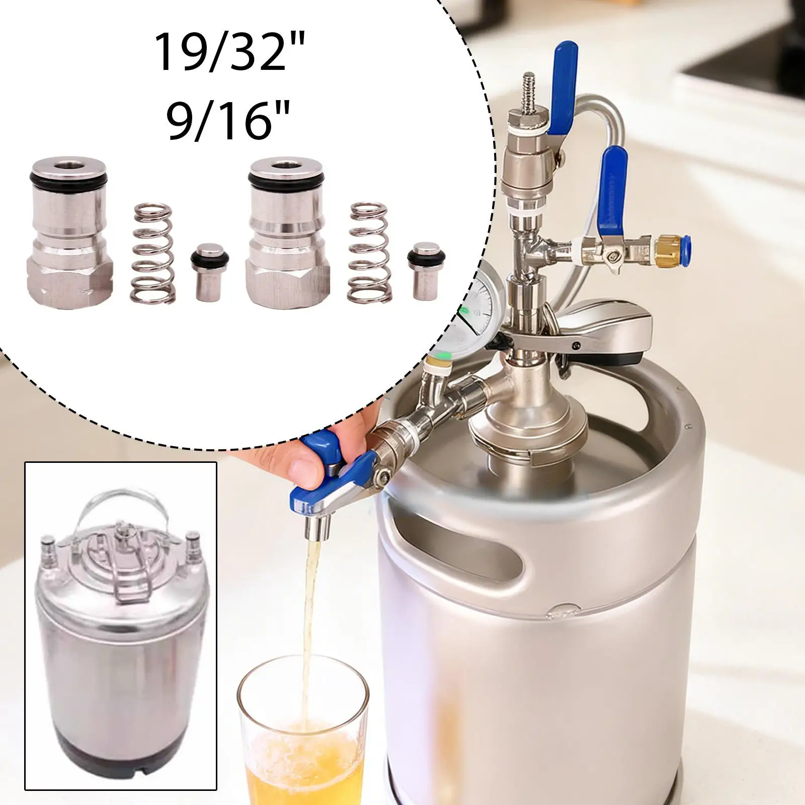Ball Lock Keg Post, Keg Adapter Sealing with Poppet Homebrew Beer Stainless Steel