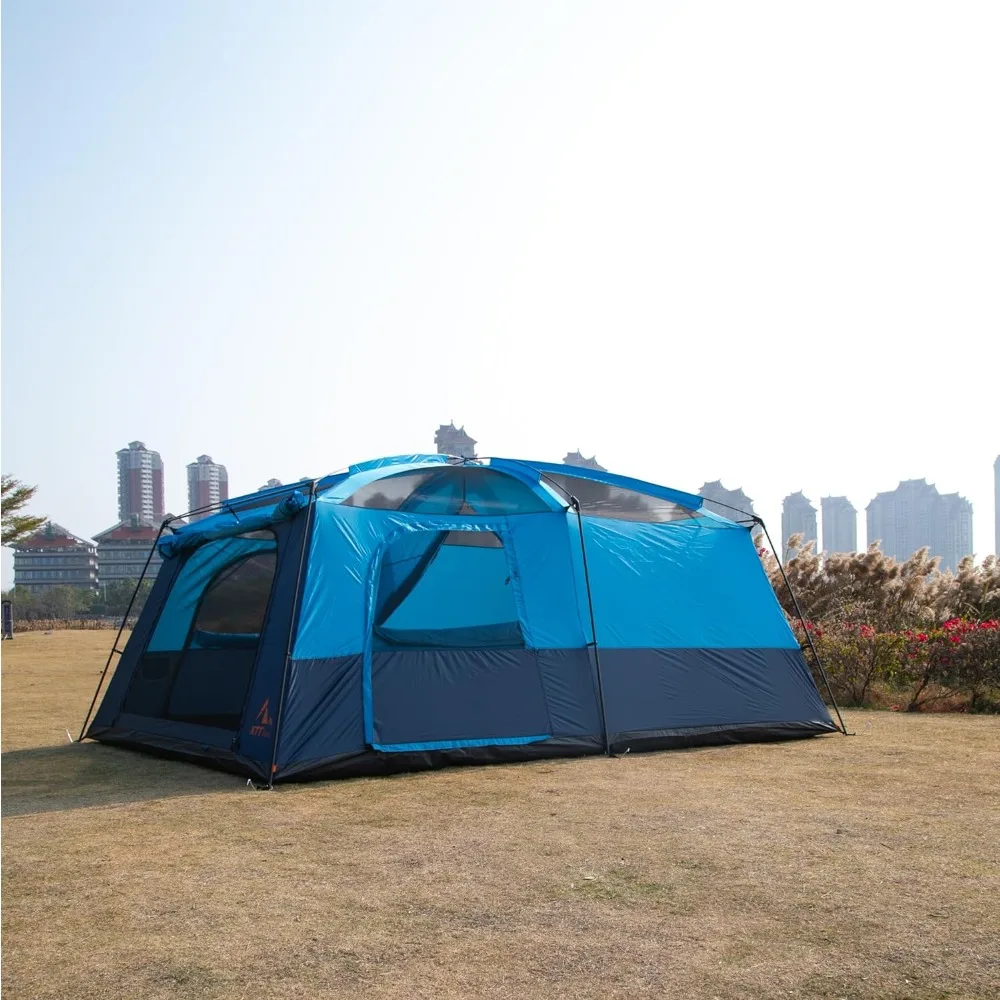 Extra Large Tent 10-12 Person(B),Family Cabin Tents,2 Rooms,Straight Wall,3 Doors and 3 Windows with Mesh,Waterproof