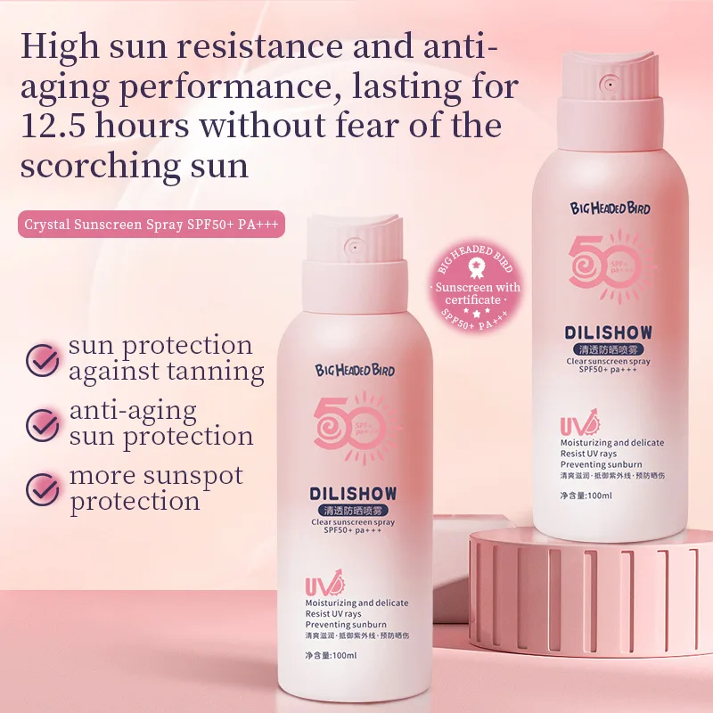 100ml 2 Pcs Sunscreen Spray Cream SPF50 Sun Resistance, UV Protection, Refreshing Student Body, Waterproof and Sweat-proof