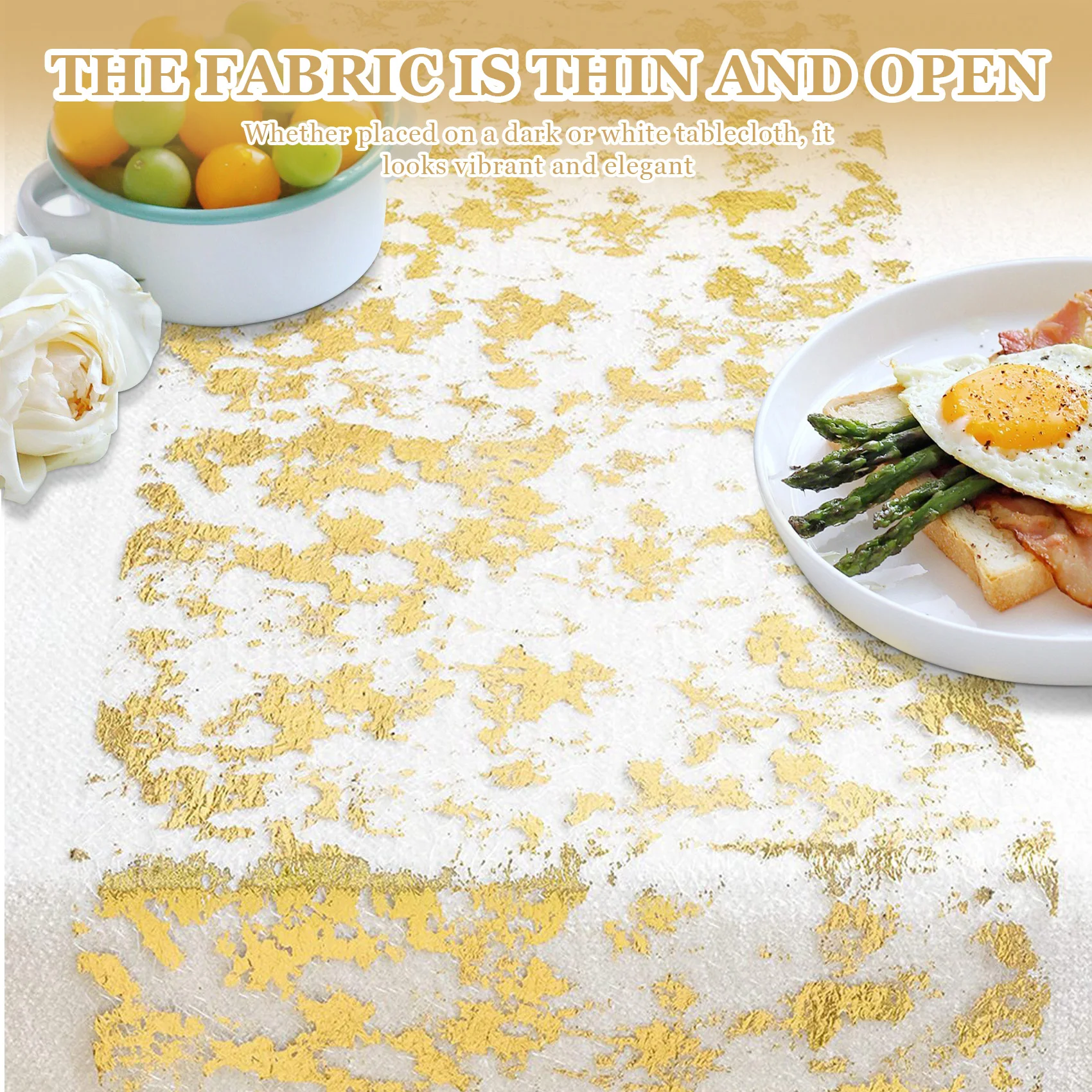 【ELEVATE LIFE】Table Runner, Sparkling Polyester Tulle Ribbon Roll with Gold Foil,Birthday Party Wedding Christmas Decor 28cmx10M