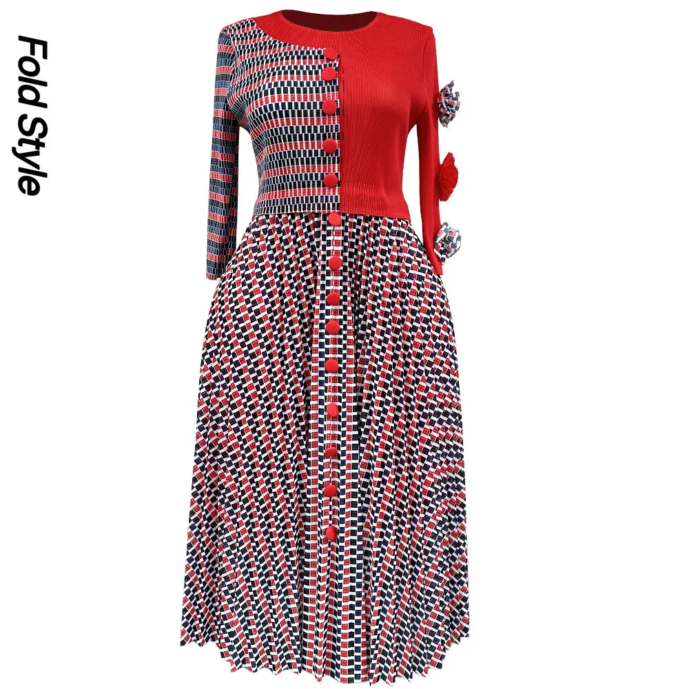 

Miyake Pleated Dress 2025 Autumn and Winter Plaid Printing Loose Women's Temperament Slim-fitting Long-sleeved Skirt