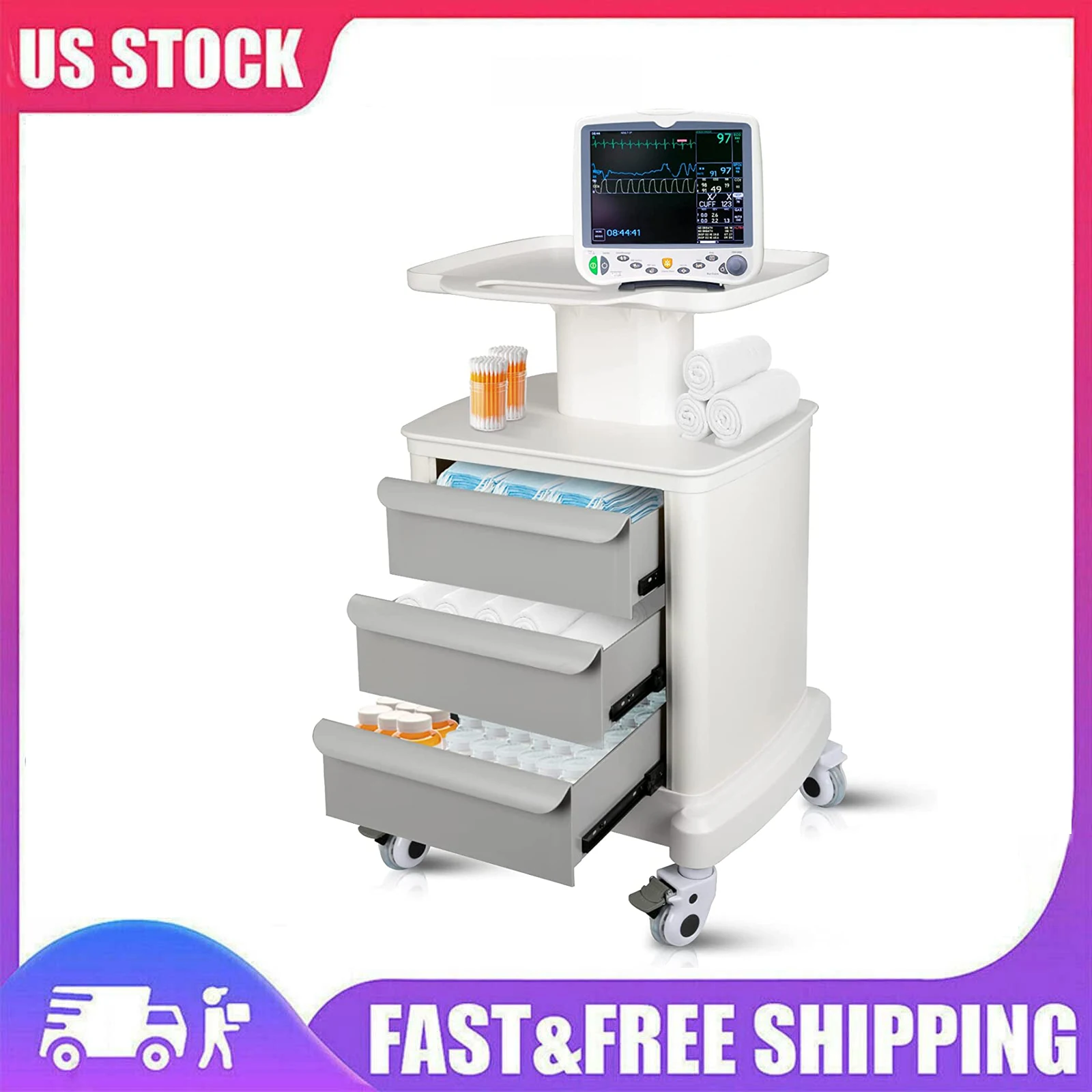 

Mobile Trolley Cart for Ultrasound Imaging Scanner Vehicle Trolley Beauty Storage Cart 110 LBS Load for Hospital Medical Clinic