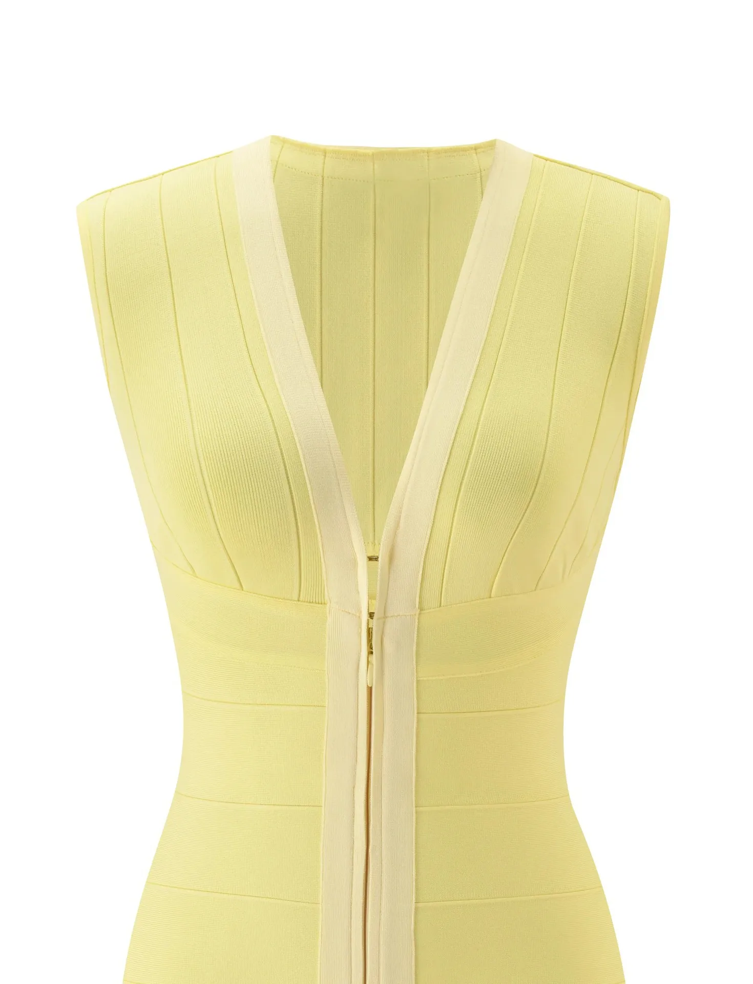 Sexy Elegantes Farbblock-Bandage-Minikleid mit Tiefem V-Ausschnitt, Frontreißverschluss, Flügelärmeln und Figurbetontem Schnitt für Partys – Detail 16