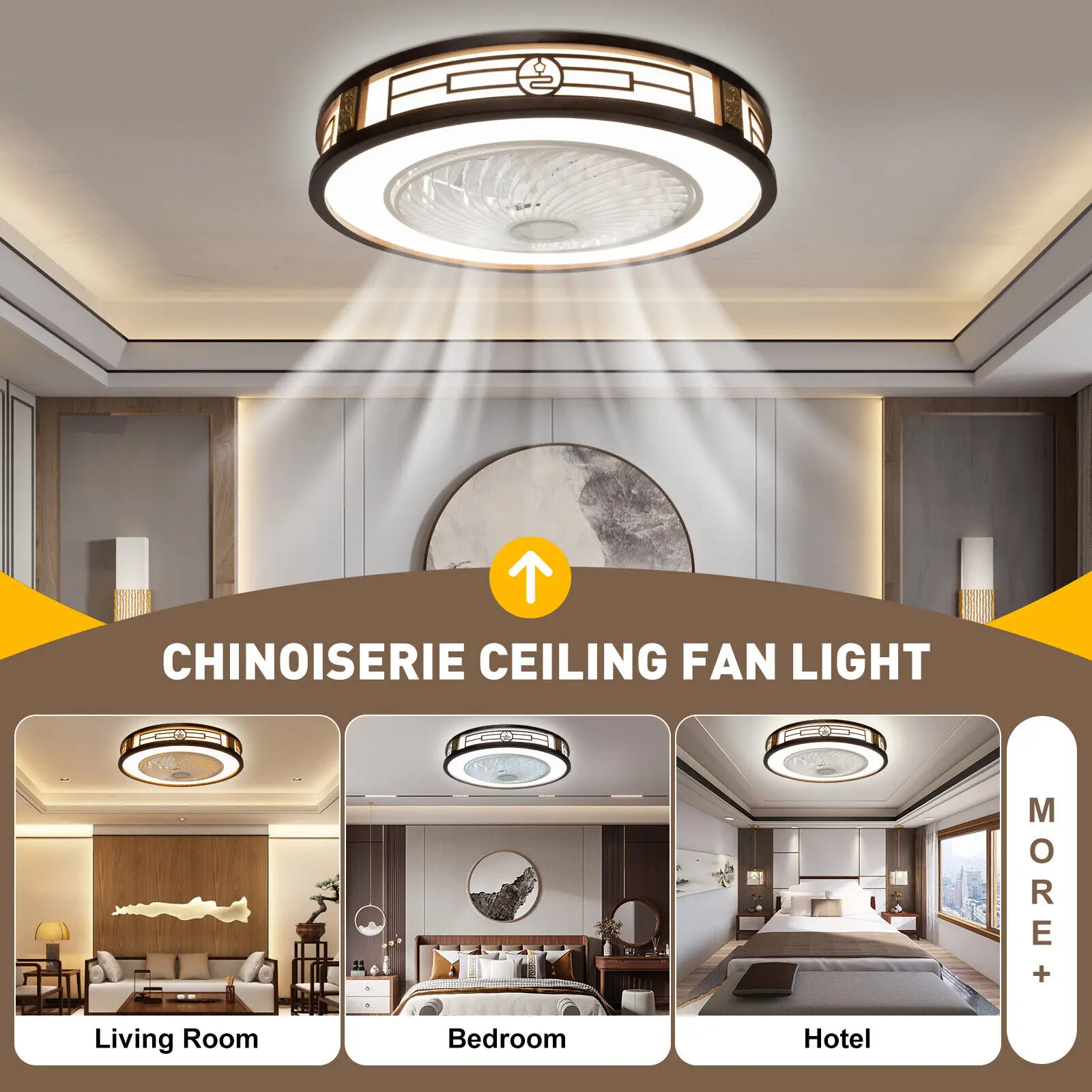 22" Invisible Ceiling Fan with Light - LED Semi Flush Mount Chandelier with Remote Control