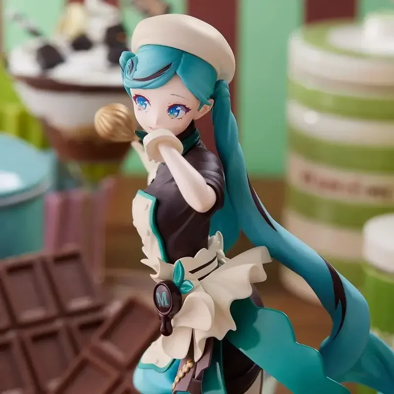 Anime Figure Sega 21cm Hatsune Miku Dark Chocolate Bitter Pastry Chef Desktop Ornaments Collectible Action Figure Model Gift Toy