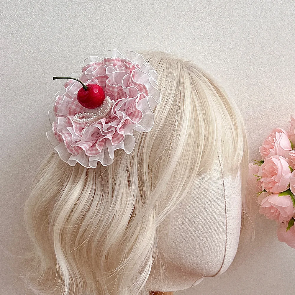 Handmade Lolita Rose Cake Hat, Lace Bow Hair Clip for Women, Cute Gothic Headdress Accessory