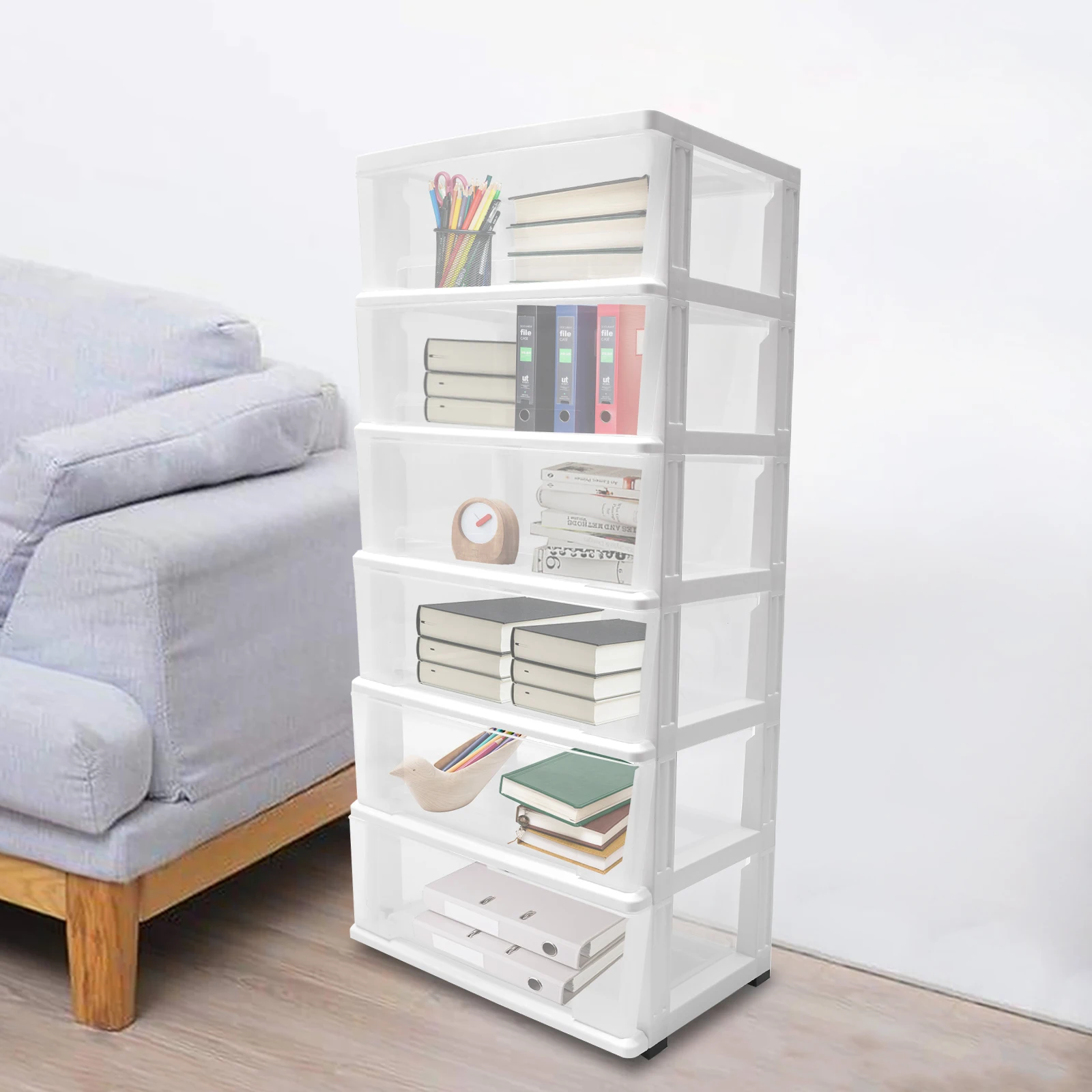 

F6 Tiers Lexible Rolling Storage Cart VisualizationWhite+Clear Rolling Storage Carts with Top Platform