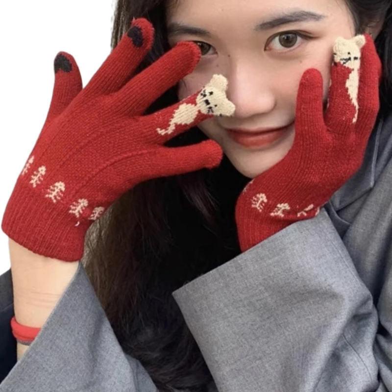 Stylish Cats Screentouch Gloves Windproof Warmth Hand Gloves for Outdoor Activity Dropship