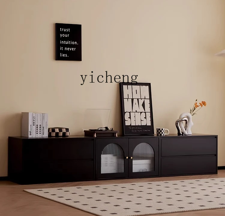 

ZYA living room TV cabinet free combination floor locker background wall TV cabinet black living room decoration