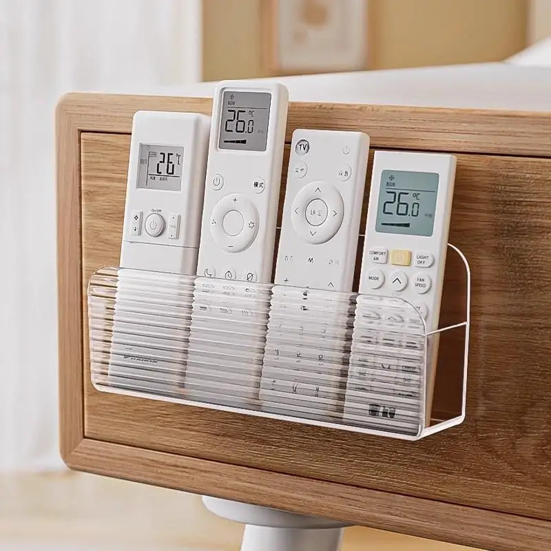 1Pcs Multi-function Remote Control Storage Box Wall-mounted Punch-free Home Mobile Storage Shelf Transparent Acrylic Shelfs