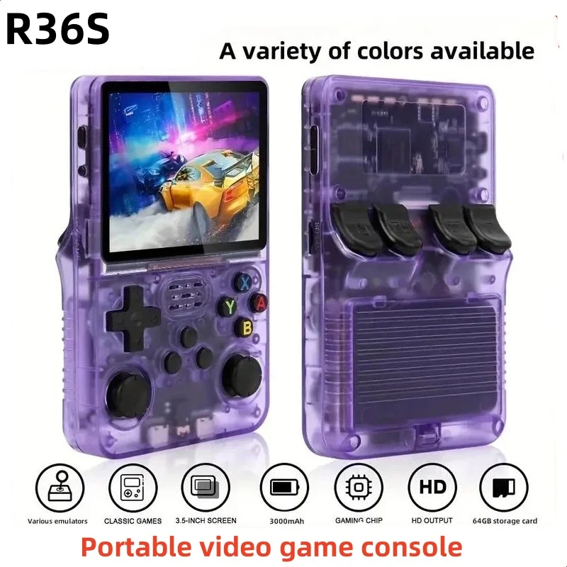 

R36S Retro Handheld Video Game Console Linux System 3.5 Inch IPS Screen Portable Pocket Video Player 128GB Games Boy Gift