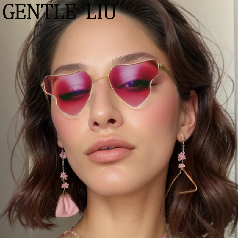 

Heart-Shaped Sunglasses Women 2024 Luxury Brand Punk Metal Frame Sun Glassees Irregular Eyewear For Ladies With UV400 Protection