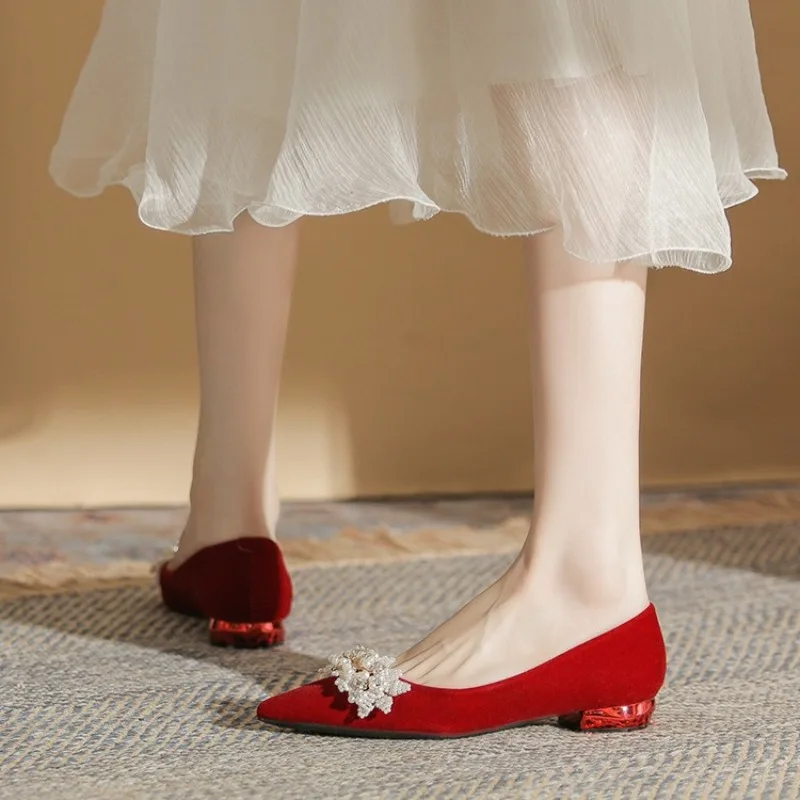 Elegant Women's Wedding Shoes Exquisite Pearl Flat Shoes for Woman French Romance Casual Shoe Designer Shoes Zapatos De Mujer