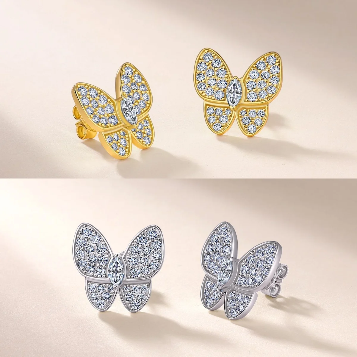 

Классические посеребренные серьги-бабочки из 18-каратного золота S925, полный комплект, серьги-бабочки с муассанитом и бриллиантами 1,5 карата для женщин, подарок