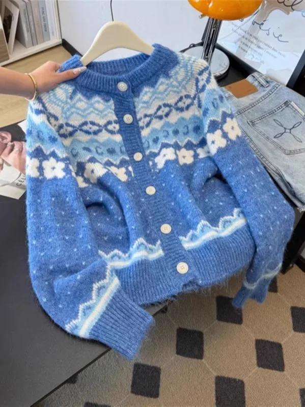 الحلو Preppy Sle المرأة سترة متماسكة سترة أوائل الخريف طالب المدرسة الثانوية Faion الدافئة طويلة Sve جولة Ne معطف