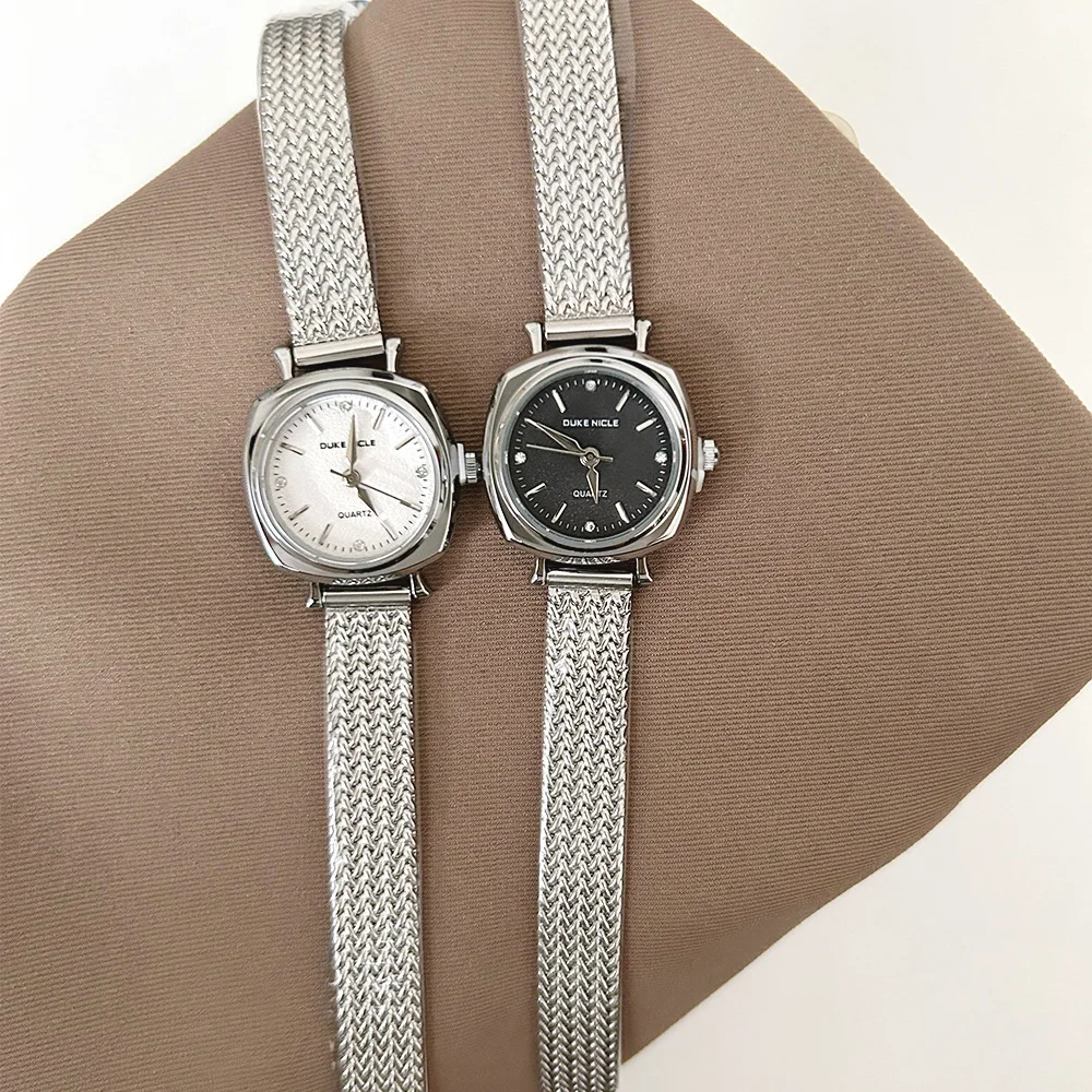 CILOA-Vintage Square Women Quartz Watch Braided Mesh Metal Strap Minimalist Ladies Dress Wristwatch 2 Colors Available-6214