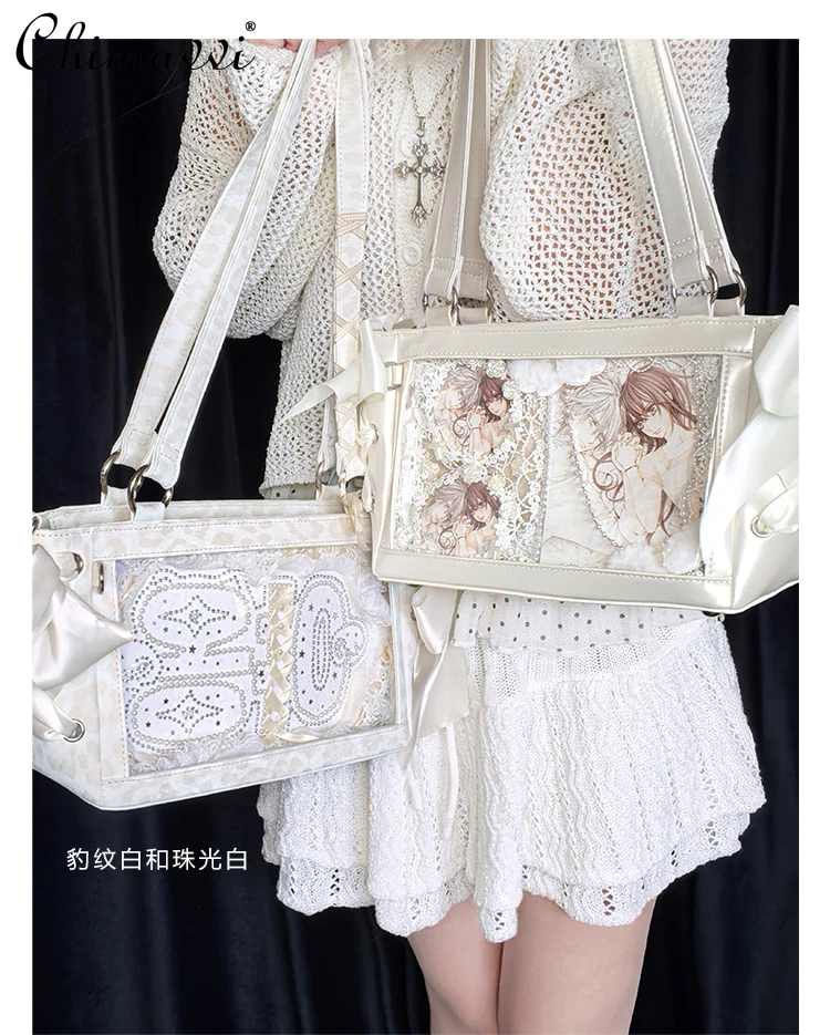 

Japanese Sweet Girl Large Capacity Ribbon Pain Bag Kawaii Cute Student Comic Exhibition 10cm Doll Bag Y2k Single Shoulder Bag